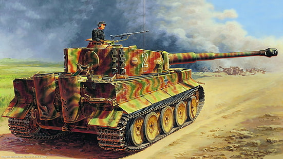 многоцветен боен танк и войник дигитален тапет, война, Тигър, танк, тежък, немски, HD тапет HD wallpaper
