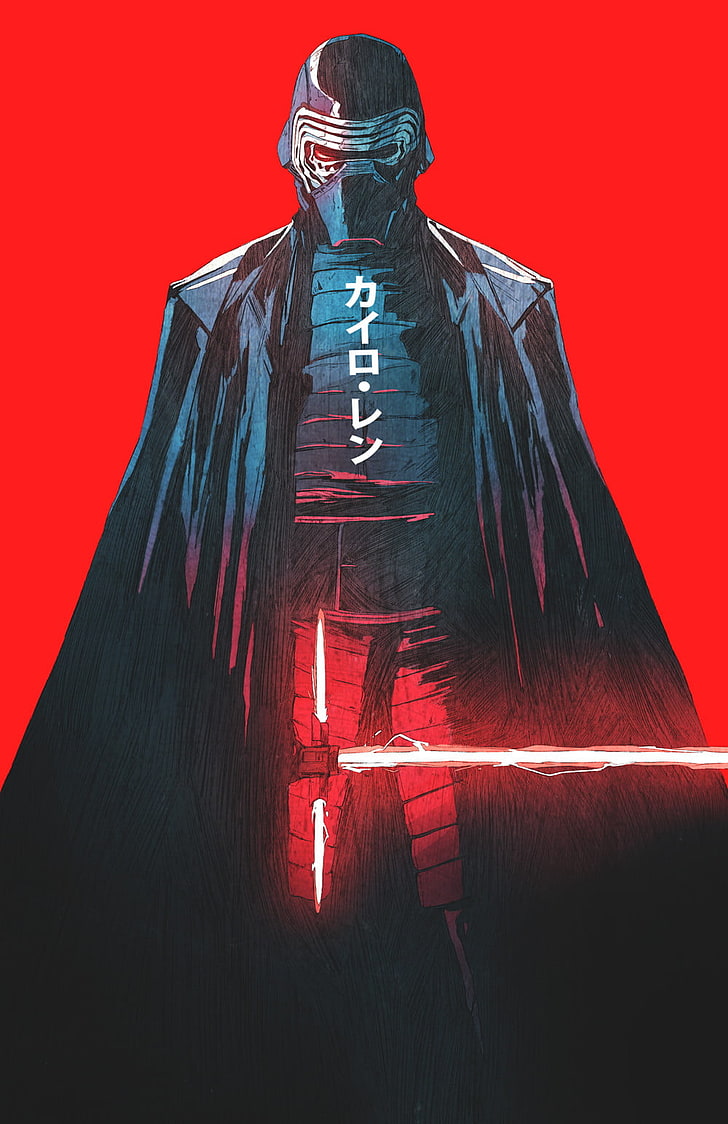 Illustration de Kylo Ren de Star Wars, Chun Lo, dessin, Star Wars, sabre laser, Kylo Ren, Fond d'écran HD, fond d'écran de téléphone