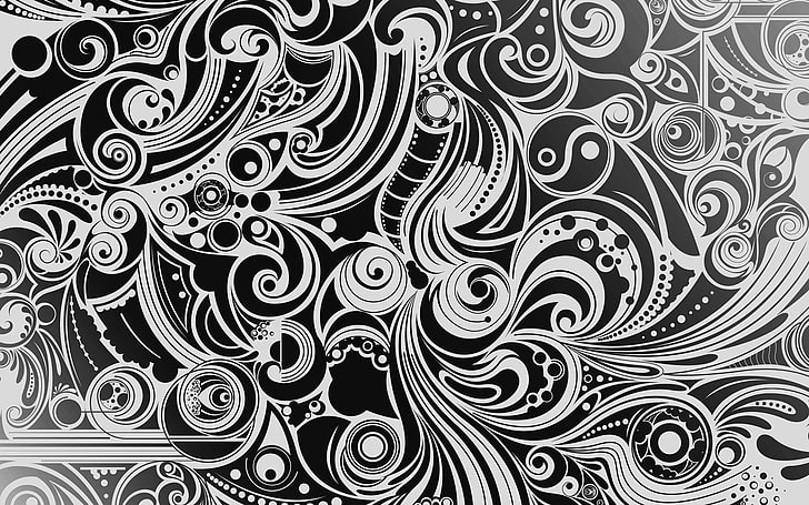 wallpaper digital gelombang putih dan hitam, hitam, putih, pola, bentuk, pola, Wallpaper HD