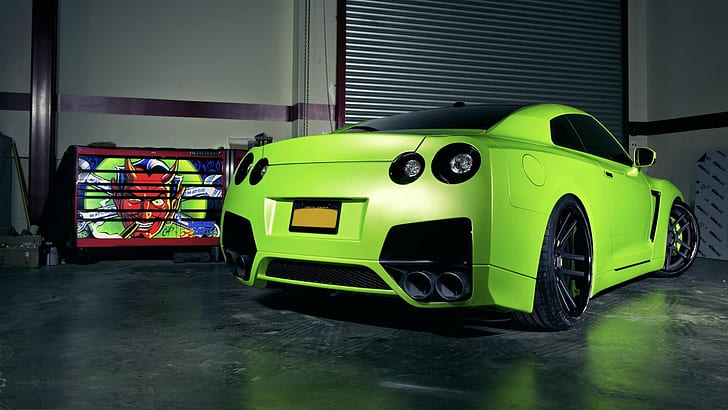 닛산 GTR 녹색 자동차, 녹색, 닛산, 자동차, HD 배경 화면