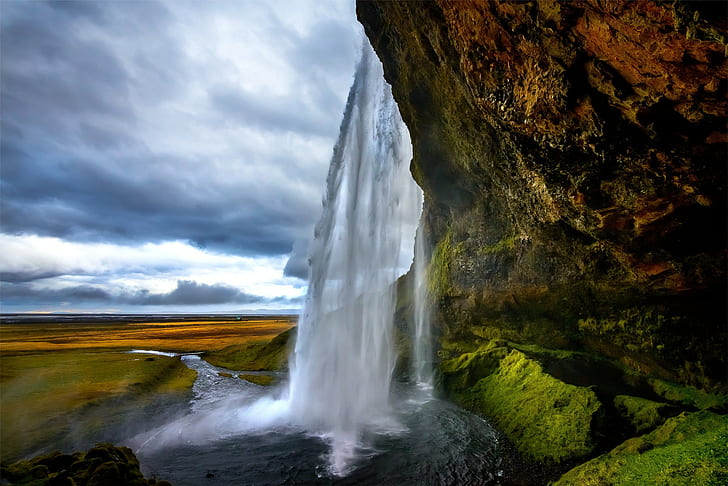 Seljalandsfoss, Исландия, Seljalandsfoss, Исландия, воден басейн, Природа, HD тапет