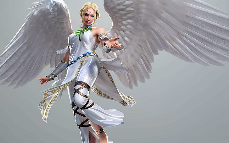금발 소녀, 하얀 천사 소녀, 날개, 애니메이션 천사, 금발, 소녀, 화이트, 천사, 날개, HD 배경 화면