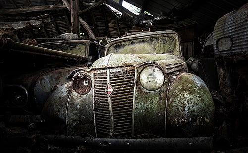 viejo, vehículo, coche, ruina, Renault, Fondo de pantalla HD HD wallpaper