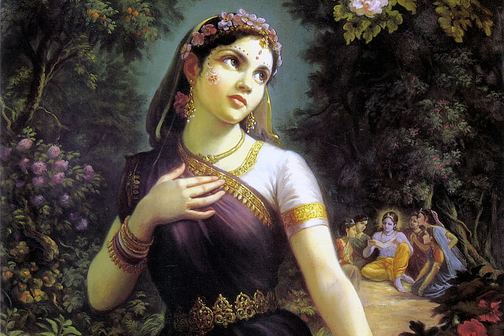 Radha and the Bee, Hinduism, women, HD wallpaper