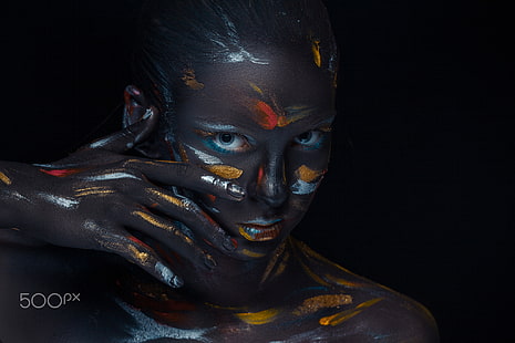 vernice per il corpo, viso, colorato, donne, modello, Volodymyr Melnyk, Sfondo HD HD wallpaper