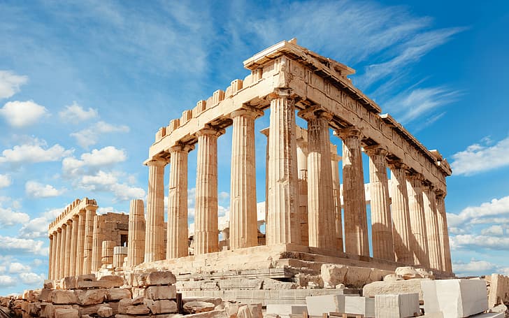 Greece, ancient, sky, ruins, clouds, stones, Parthenon, acropolis, Athens, history, HD wallpaper