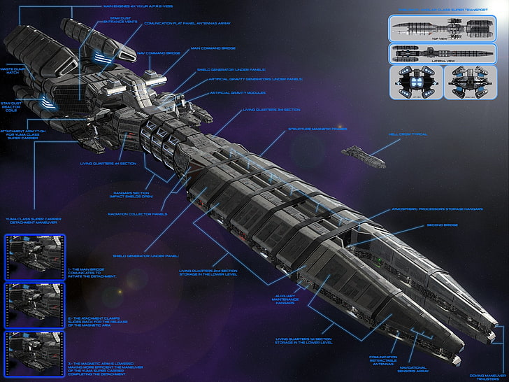 illustration de vaisseau spatial noir et gris, science, vaisseau spatial, science fiction, art fantastique, Fond d'écran HD