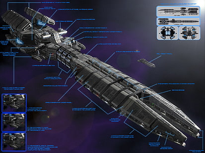 illustration de vaisseau spatial noir et gris, science, vaisseau spatial, science fiction, art fantastique, Fond d'écran HD HD wallpaper