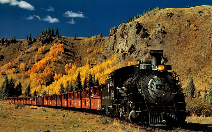 tren, locomotora de vapor, paisaje, vehículo, Fondo de pantalla HD