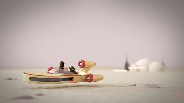 juguete de barco marrón y rojo, Star Wars, ilustraciones, bajo poli, Fondo de pantalla HD