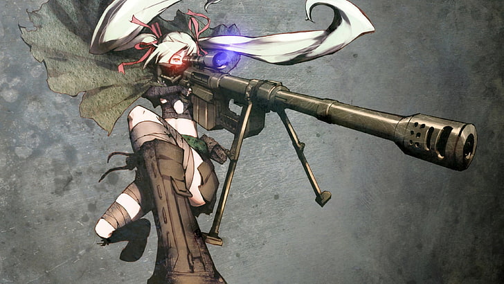 personaje de anime femenino de pelo blanco con fondo de pantalla de rifle, chicas de anime, personajes originales, twintails, pistola, rifle de francotirador, anime, Fondo de pantalla HD