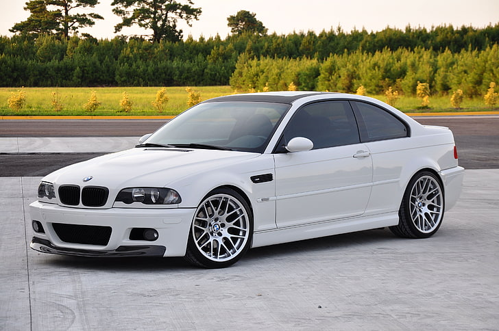 białe BMW E46 coupe, szosowe, białe, asfaltowe, BMW, e46, powłoka bitoniczna, Tapety HD