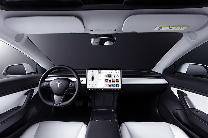 Tesla Model 3, Tesla, електрическа кола, кола, интериор на автомобил, интериор на превозни средства, HD тапет
