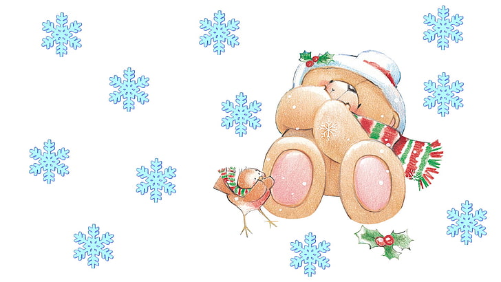 ฤดูหนาวอารมณ์ศิลปะหมีปีใหม่นกเกล็ดหิมะเด็ก Forever Friends Deckchair bear, วอลล์เปเปอร์ HD