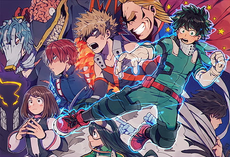 Boku No Hero Academia, Midoriya Izuku, Bakugou Katsuki, Uraraka Ochako, Asui Tsuyu, Anime, HD-Hintergrundbild HD wallpaper