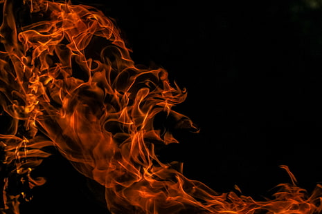 красное пламя обои, огонь, пламя, темный фон, HD обои HD wallpaper