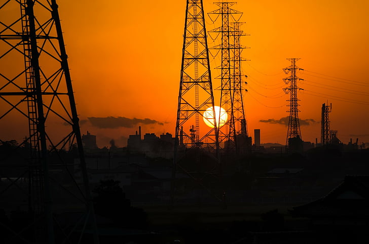Man Made, Power Line, Chiba, Industrial, Japan, Power Grid, Sunset, HD wallpaper