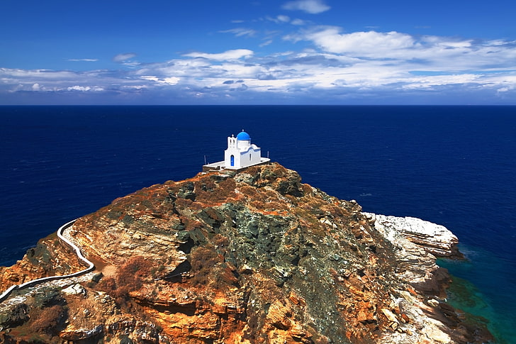 Santorini, Greece, sea, Greece, Church, the island of Sifnos, HD wallpaper