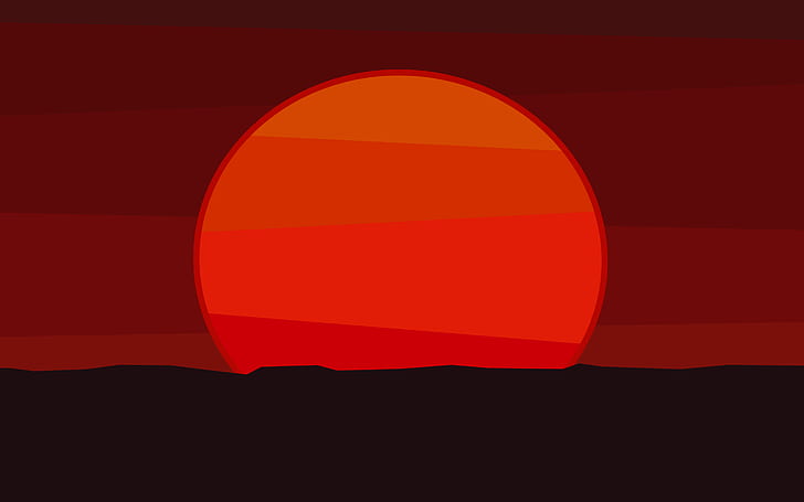 menggambar, matahari terbenam, oranye, minimalis, Wallpaper HD