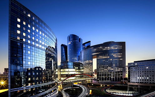 ปารีส, La Défense, ฝรั่งเศส, ปารีส, La Défense, การป้องกัน, เมือง, กลางคืน, พลบค่ำ, อาคาร, หอคอย, ตึกระฟ้า, สถาปัตยกรรม, วอลล์เปเปอร์ HD HD wallpaper