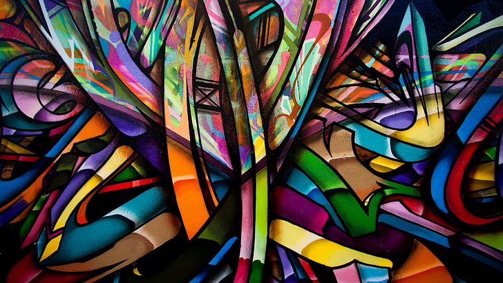 ศิลปะกราฟฟิตีนามธรรมสีสันกราฟฟิตีผนังงานศิลปะภาพวาดระยะใกล้, วอลล์เปเปอร์ HD