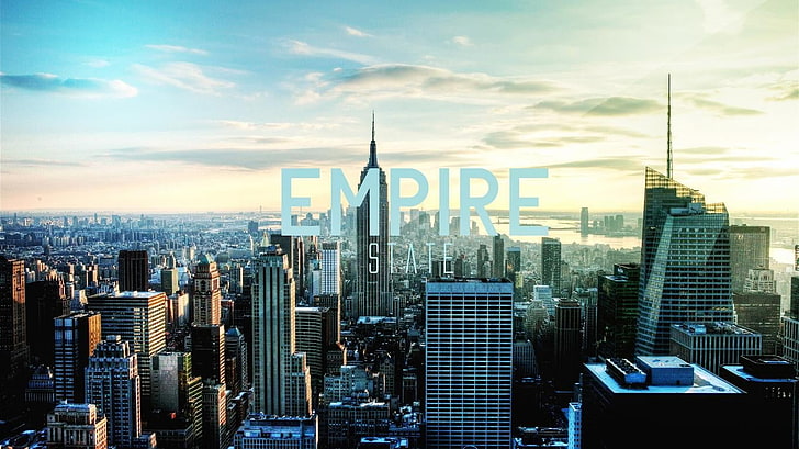Empire State Building z nakładką tekstową, Nowy Jork, Tapety HD