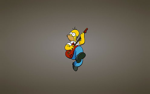 Homer Simpson bermain gitar, The Simpsons, Guitar, Red, homer, riang, Homer Simpson, Wallpaper HD HD wallpaper