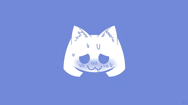 логотип, Discord, цифровое искусство, кошачьи уши, простой фон, синий, белый, пот, HD обои