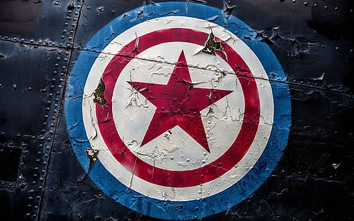 Capitão América escudo pintura de parede, metal, símbolos, estrelas, Capitão América, Marvel Cinematic Universe, HD papel de parede HD wallpaper