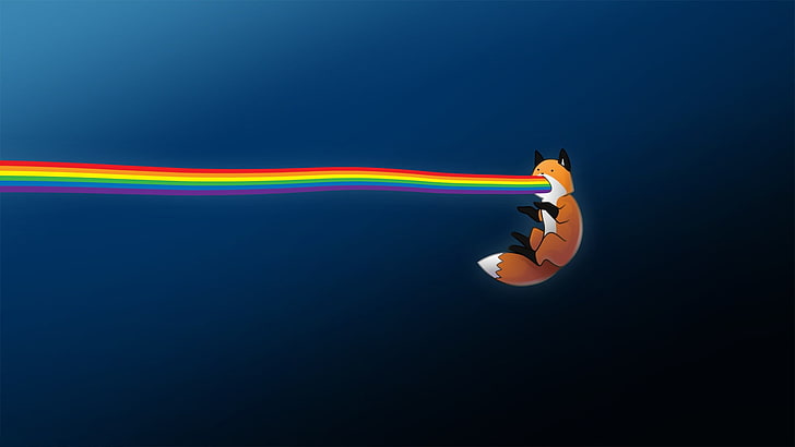 illustration de renard roux, arcs en ciel, bleu, renard, renard stupide, minimalisme, Fond d'écran HD