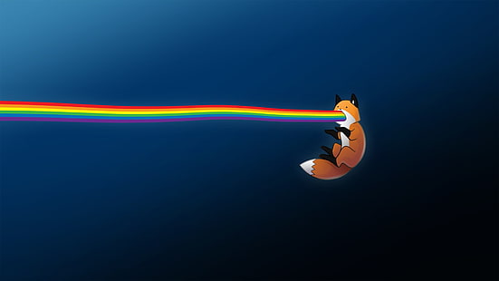red fox illustration, rainbows, blue, fox, stupid fox, minimalism, HD wallpaper HD wallpaper