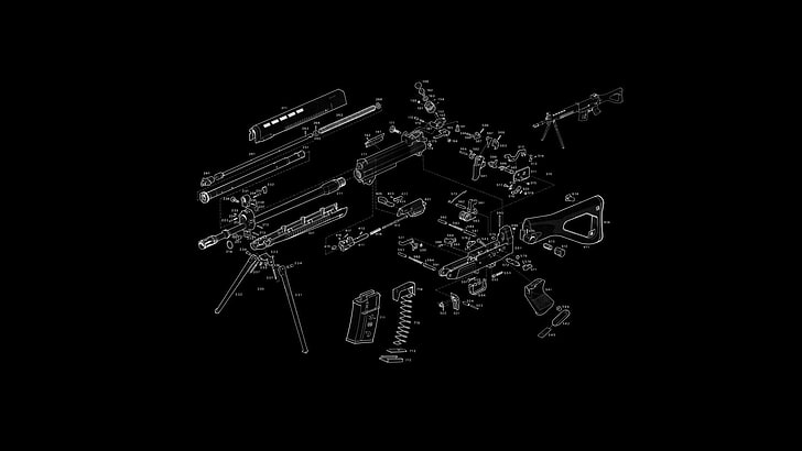 illustrazione di fucile d'assalto smontato, pistola, diagramma esploso, SIG SG 550, SIG, Sfondo HD