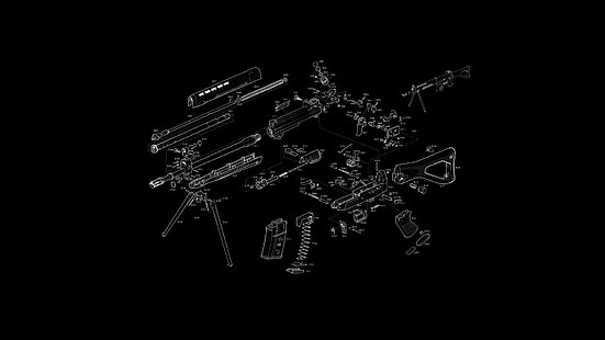 ilustrasi senapan serbu dibongkar, pistol, diagram tampilan meledak, SIG SG 550, SIG, Wallpaper HD HD wallpaper