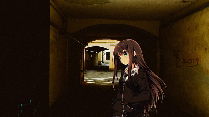 anime, anime girls, anime_irl, dark, tunnel, backyard, HD wallpaper