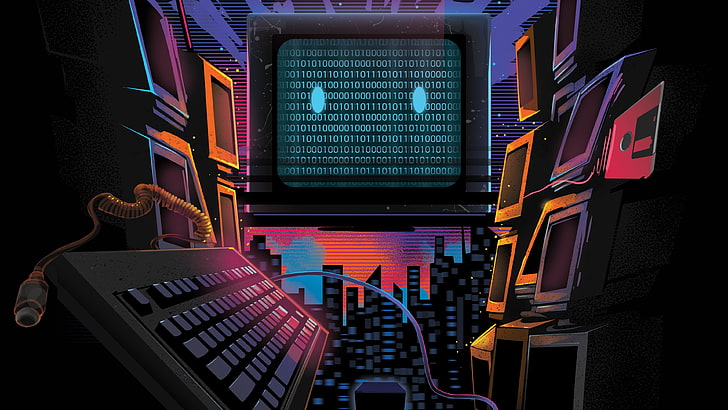 Neon, Computer, Electronic, Synthpop, Binary code, Monitors, Darkwave, Code, Synth, Retrowave, Synth-pop, Synthwave, Synth pop, HD wallpaper