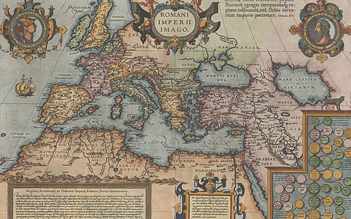 Kekaisaran Romawi, Kekaisaran Romawi, peta lama, Abraham Ortelius, Abraham Ortelli, 1592, peta Histroical yang mewakili Kekaisaran Romawi, Gambar Kekaisaran Romawi, Wallpaper HD HD wallpaper