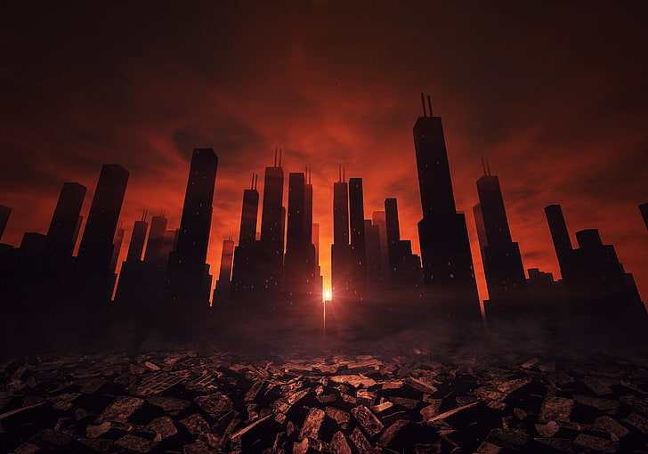 Rot, Wolkenkratzer, HD-Hintergrundbild