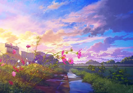  moescape, vivid colors, sunset, HD wallpaper HD wallpaper