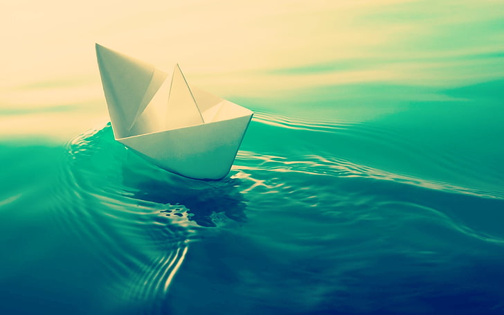 Paper Ship In Green Water, white paper boat, Art And Creative, , creative, water, green, art, paper, HD wallpaper