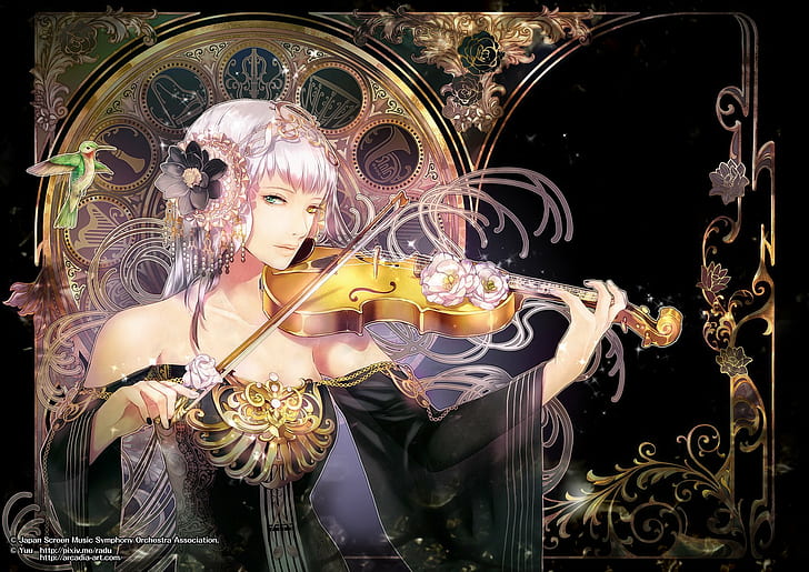 Beautiful, Character, fantasy, girl, hair, Long, Violin, woman, HD wallpaper