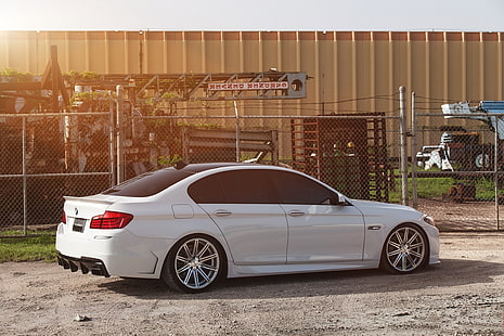 white BMW sedan, bmw, side view, white, 550i, f10, HD wallpaper HD wallpaper