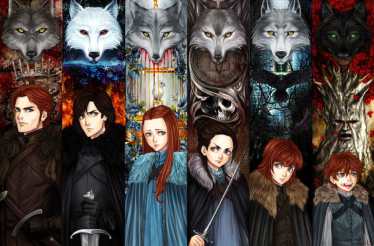 Fantasy, A Song Of Ice And Fire, Arya Stark, Jon Snow, Rickon Stark, Robb Stark, Sansa Stark, HD wallpaper