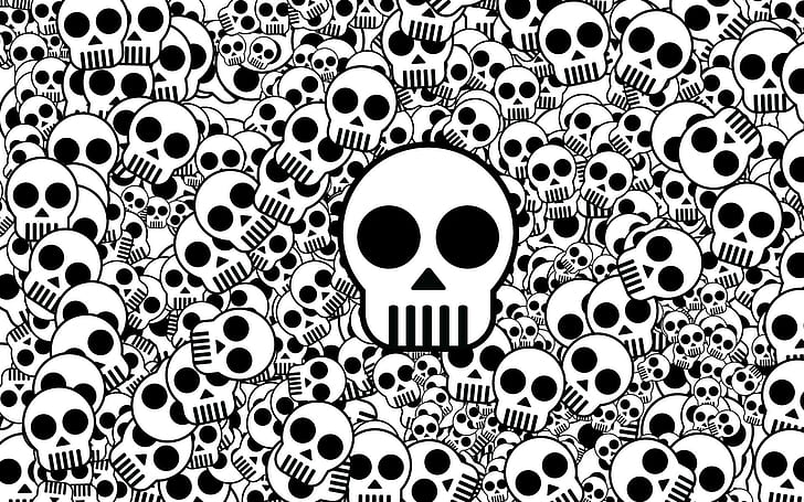 Skull, Pattern, Abstract, white and black skulls illustration, skull, pattern, abstract, HD wallpaper