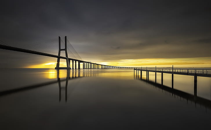 Portugal, Lisbon, Vasco da Gama Bridge, HD wallpaper