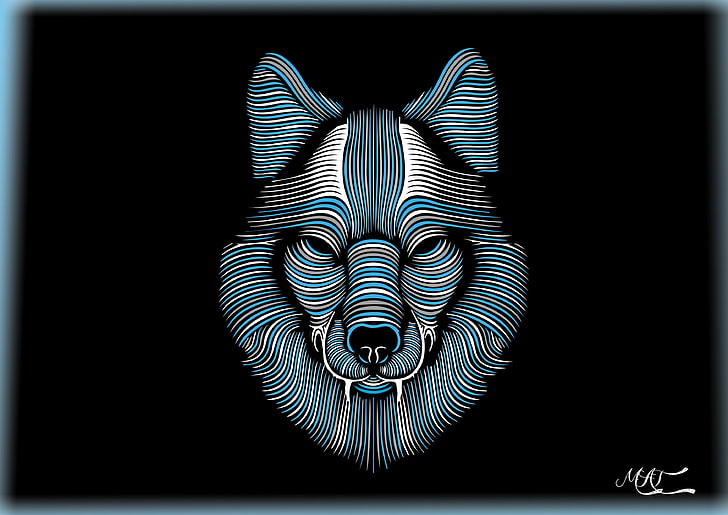 Wolf HD wallpaper, Tiere, Wolf, Cyan, Weiß, Schwarzer Hintergrund, einfach, HD-Hintergrundbild