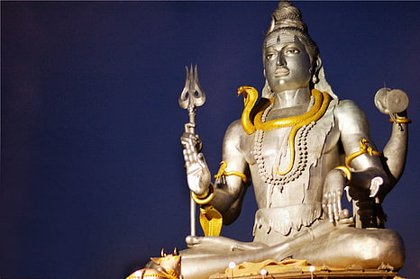 Murudeshwara Statues Of Lord Shiva, Gautama Buddha statue, God, Lord Shiva, blue, night, shiva, lord, HD wallpaper HD wallpaper