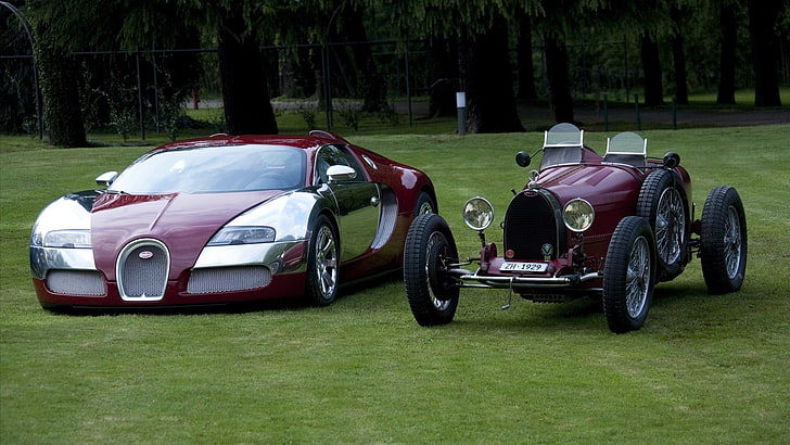 fordon, bil, gammal bil, klassisk bil, Bugatti, Bugatti Veyron, gräs, Bugatti typ 35 Grand Prix, HD tapet