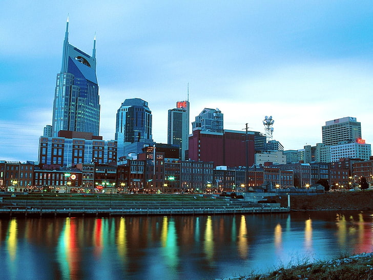 Nashville, miasto, pejzaż miejski, rzeka, miasto, latarnia uliczna, Tapety HD