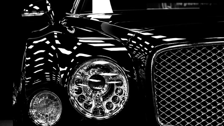 silverfärgad analog klocka, bil, Bentley, svartvit, HD tapet
