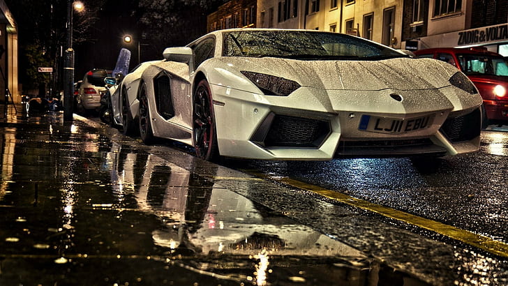 Ламборджини, Lamborghini Aventador, дождь, мокрая, HD обои